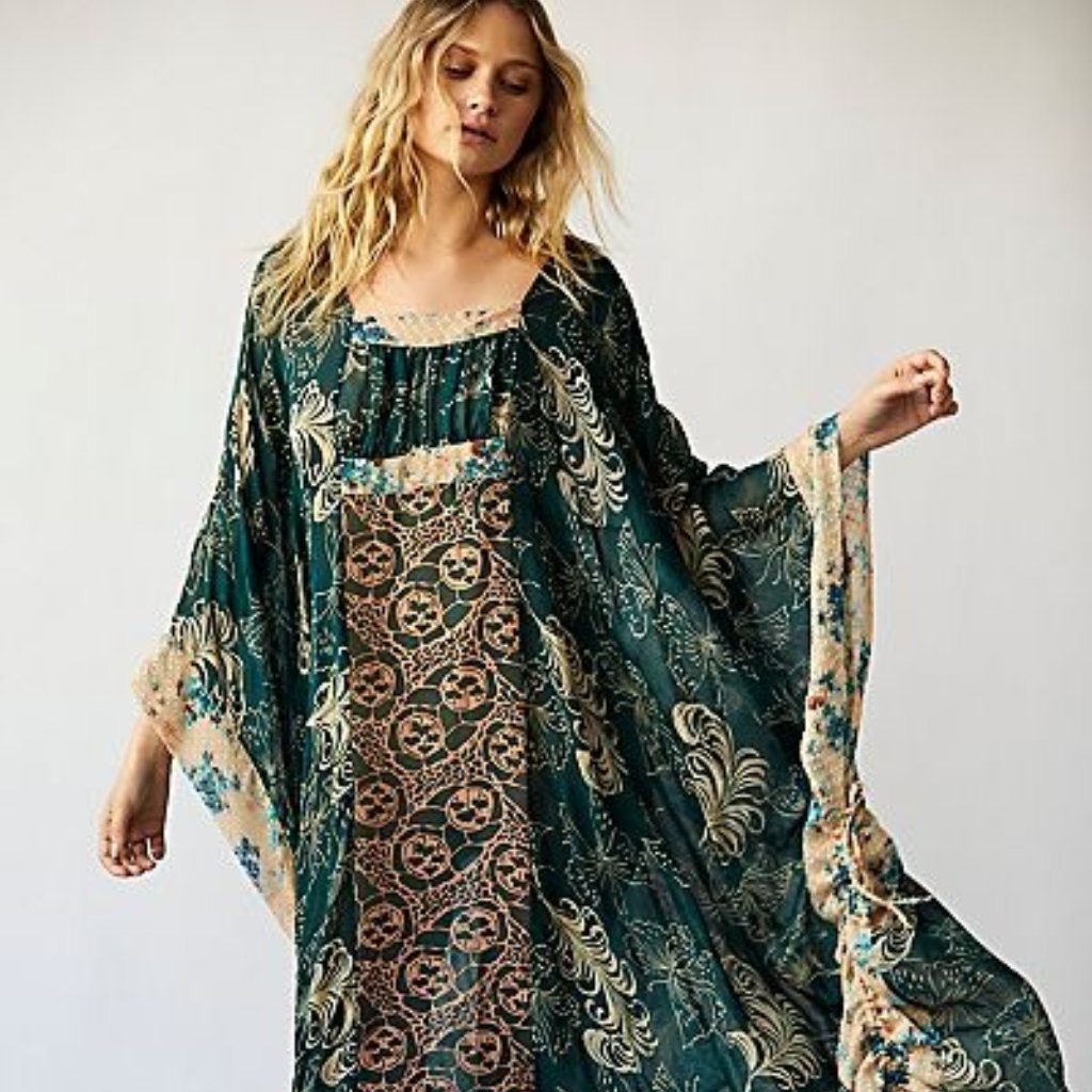Brand New Anna Sui $708.00 Teal/Multi Color Dress/Caftan